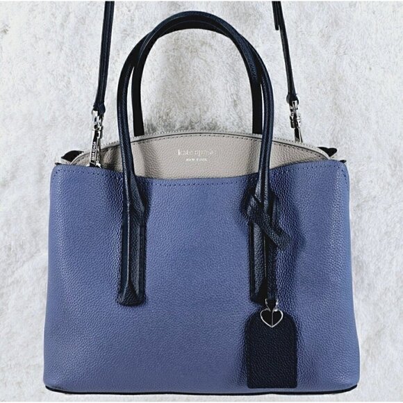 KATE SPADE Margaux Celestial Blue Colorblock Pebble Leather Satchel Crossbody - Picture 1 of 16